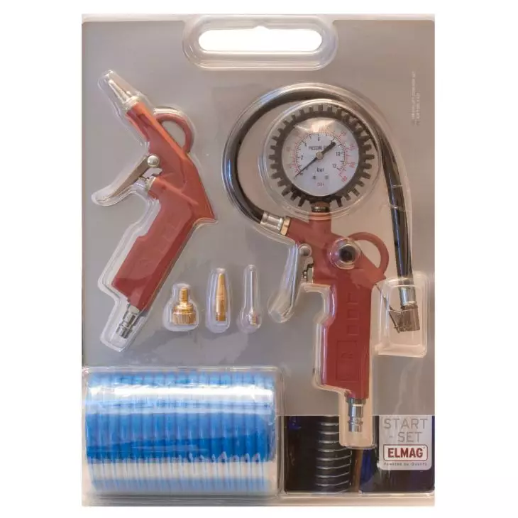Druckluftpistole, Manometer, Schlauch, Nadeln, Filterrollen
