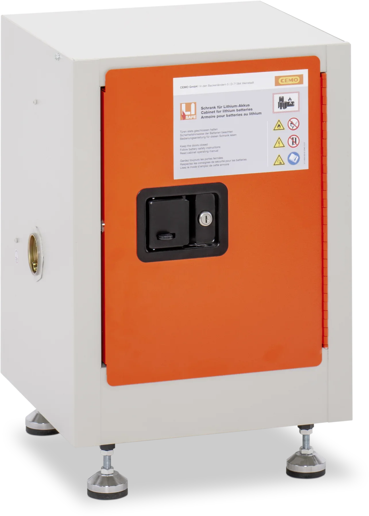 CEMO Akku-Lagerschrank mit Ladeeinheit – kompakter Lithium-Akku-Sicherheitsschrank, 43 × 43 × 56 cm