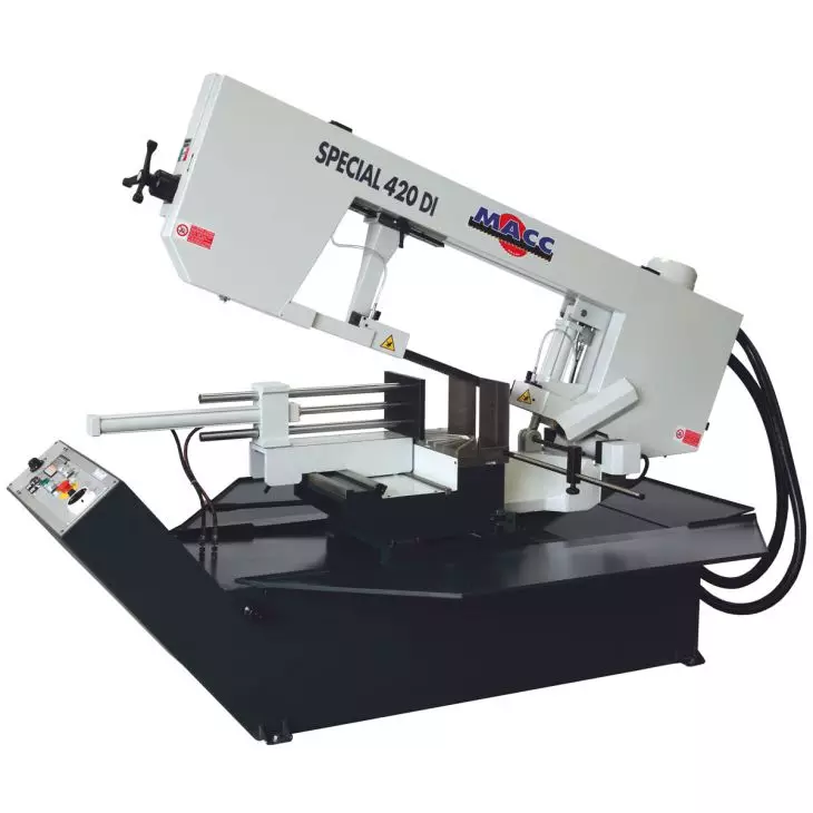 MACC SPECIAL 420 DI – semi-automatic double miter band saw with 400 mm cutting range, 2,200/1,600 W motor