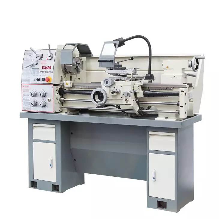 ELMAG Universal-Drehmaschine PROFI 914/150 N, inkl. RÖHM-Drehfutter und Schnellwechsel-Stahlhalter Set System Multifix, betriebsbereit; Spitzenweite 914 mm