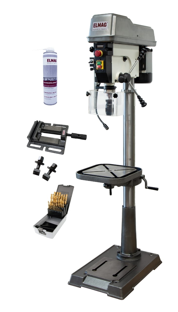 Elmag Pillar Drill Set - 400V / 1500W / Drilling capacity in steel 25mm