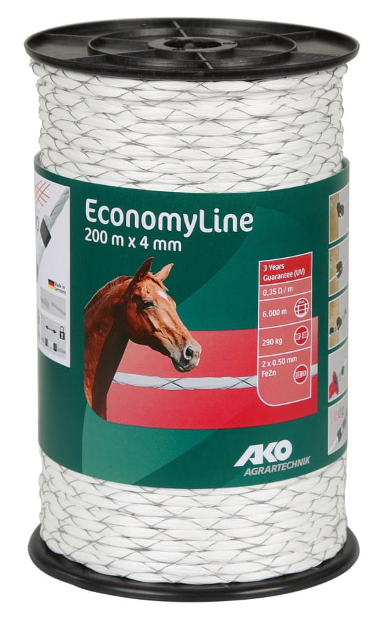AKO Weidezaunseil EconomyLine PE-Seil X-Winding 200 m 4 mm – Pferde & Rinder