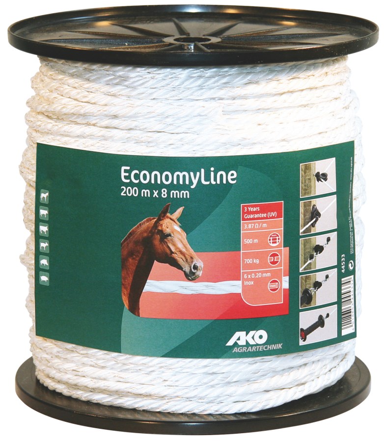 AKO EconomyLine Weidezaunseil 8 mm 200 m weiß – Elektrozaunseil mit 700 kg Bruchlast