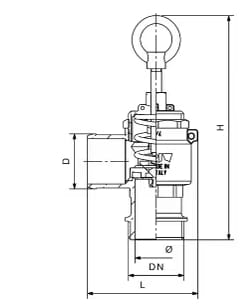 RIV pressure relief valve with hose connection 45mm - 1 1/2" - operating pressure 0.5 → 1.5 bar