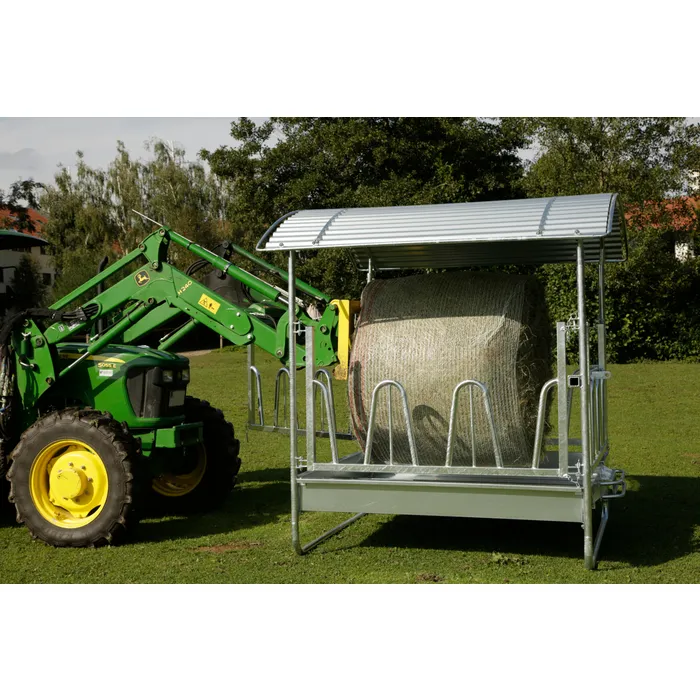 AKO Viereckraufe Standard 2 × 2 m mit Palisaden-Fressgitter | 230 × 230 × 250 cm | 12 Fressplätze | Für Rund- und Rechteckballen bis 1,8 m | Feuerverzinkt