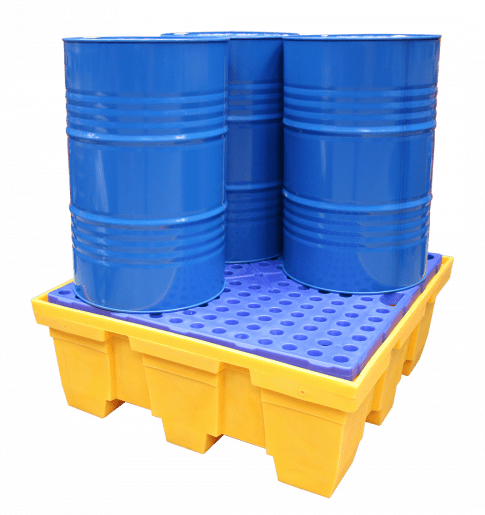 EMP  quadratische Auffangwanne für 4 Fässer – 450 Liter | Gitterrost: Polyethylen (PEHD)