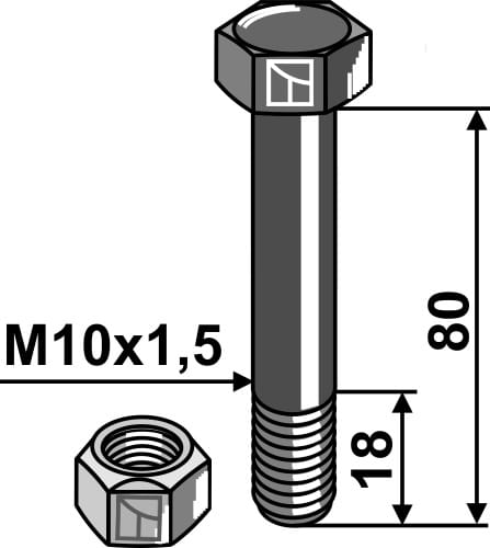 Boulon hexagonal M10x1,5x80 avec contre-écrou