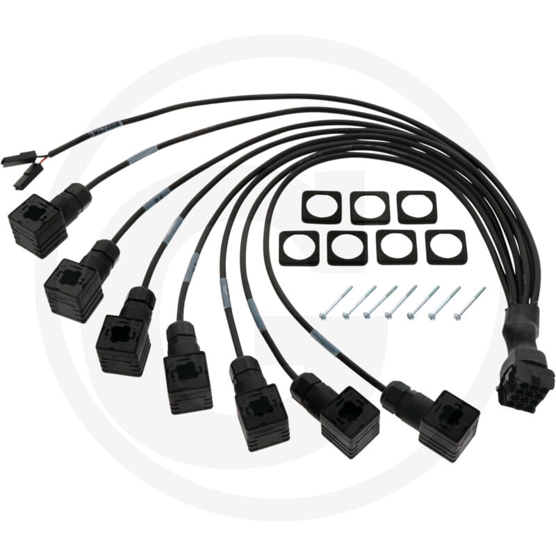 Kabelbaum, Mehrfachstecker, Kunststoffstecker, schwarze Kabel, Montageschrauben