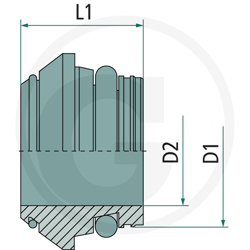 Technische Zeichnung, Schnittdarstellung, Maßangaben, Zylindrisches Bauteil, Geripptes Profil