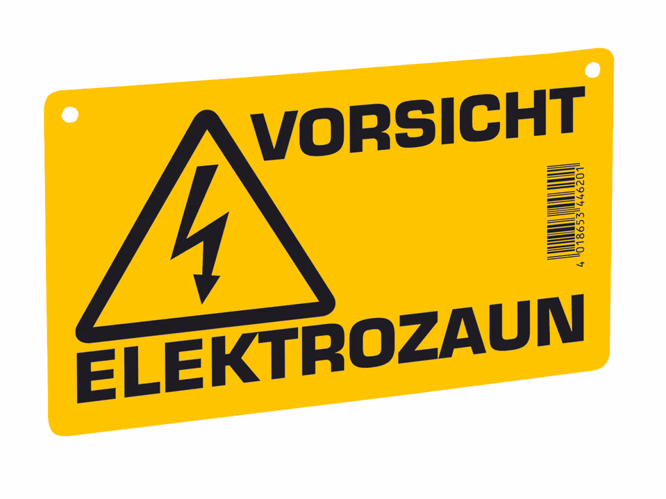 Warning sign for electric fence (neutral), printed on both sides.