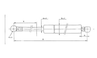 Stabilus gas pressure damper 150N / 155.5mm - with nylon ball joint on both sides