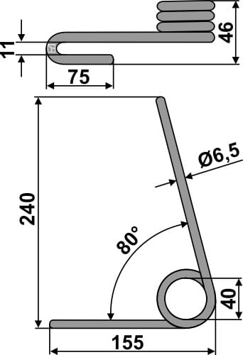 Striegelzinken Ø6,5mm x 240mm - passend zu Lemken DKA, Eurodrill 250, 300-25, 300-29, 400-35, 400-37, 450