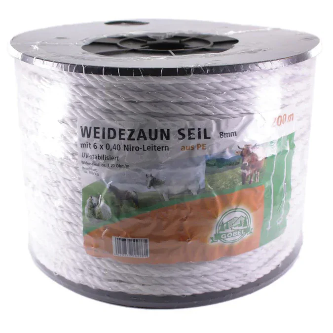 Pasture fence rope / electric rope white - 8mm / 200m