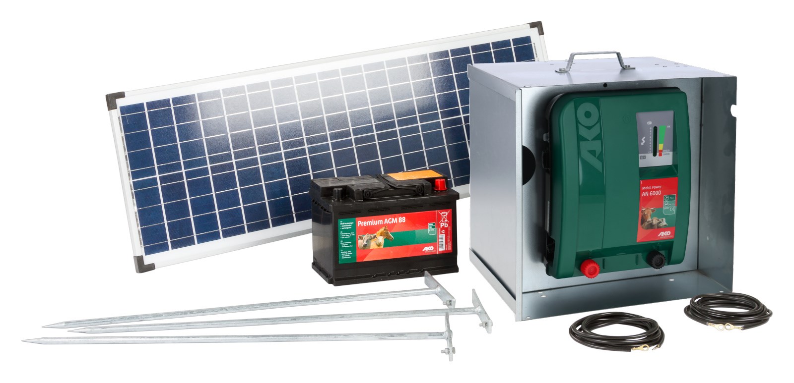 AKO Solar Starterset 7,5J – Weidezaun-Komplettset mit 55W Solarmodul & 88Ah AGM Akku