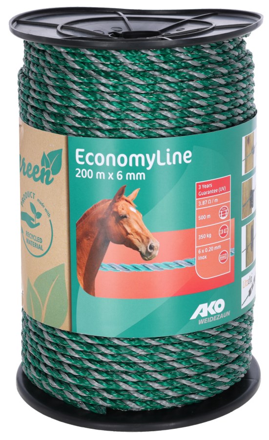 AKO Weidezaunseil EconomyLine 200 m Ø 6 mm grün/grau – 6 x 0,2 mm Edelstahlleiter