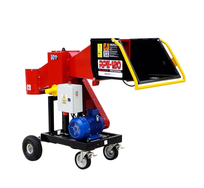 Remet CNC Electric Wood Chipper RPE-120 – 11 kW Professional Wood Chipper with Chassis