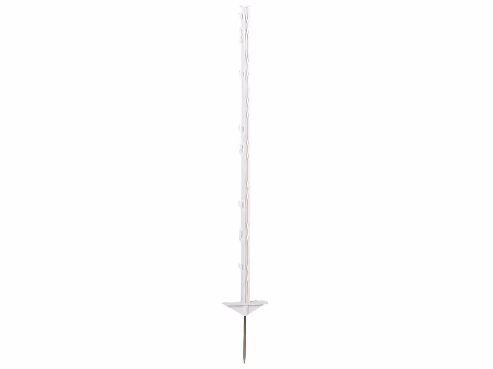 5x Vollkunststoffpfahl m.Stahl- spitze,105 cm,Doppeltritt,weiß