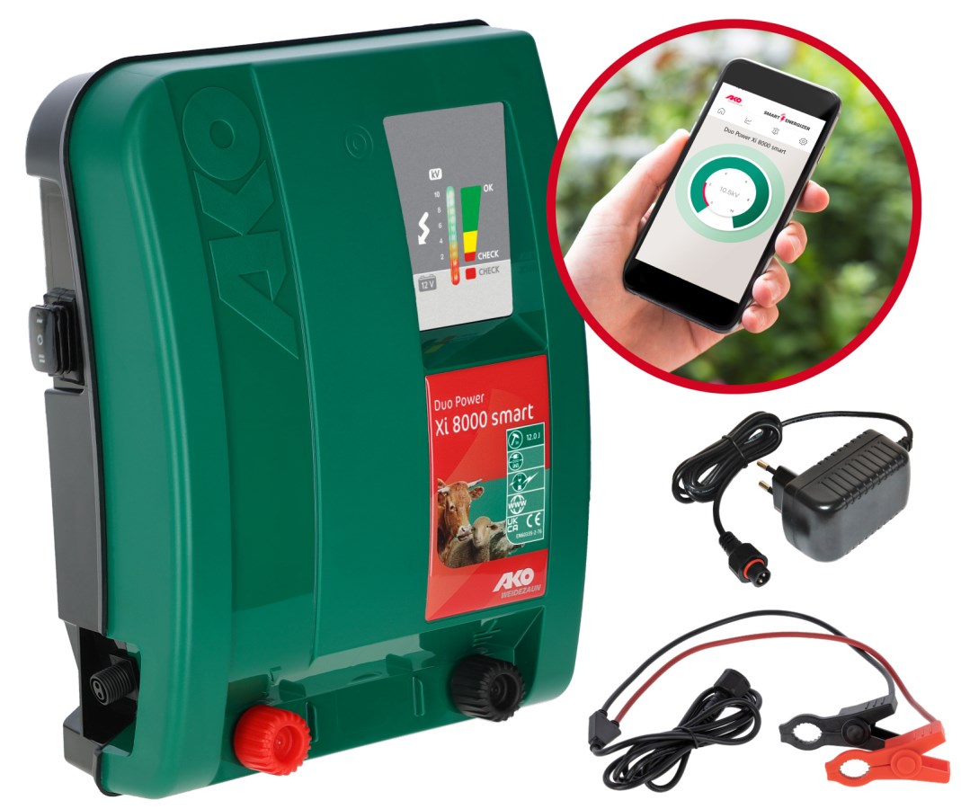 AKO Duo Power Xi 8000 smart Weidezaungerät | 12 Joule | Smart App Steuerung | 12/230V DUO Gerät | Wolfsabwehr
