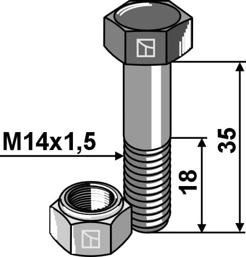 Sechskantschraube M14x1,5x35 mit Sicherungsmutter