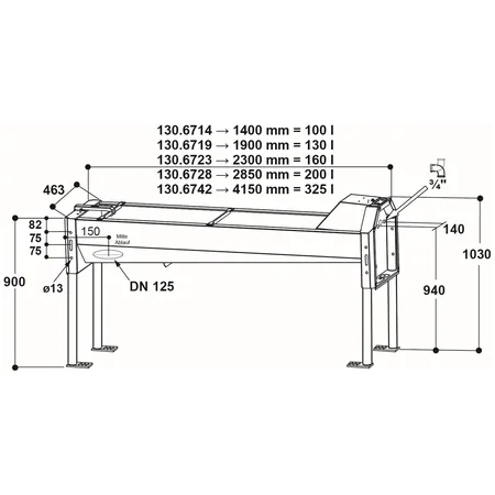 Patura Schnellablauf Trog - 2,85 m, 200 l