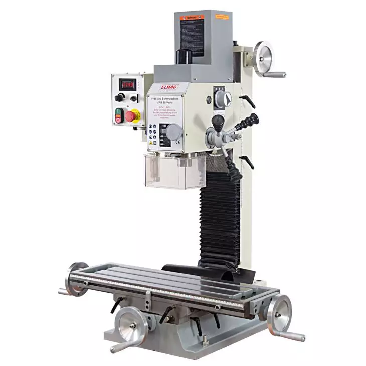 ELMAG milling and drilling machine with 30 mm drilling capacity in steel, 80 mm face milling capacity, digital speed display, infinitely variable speed control