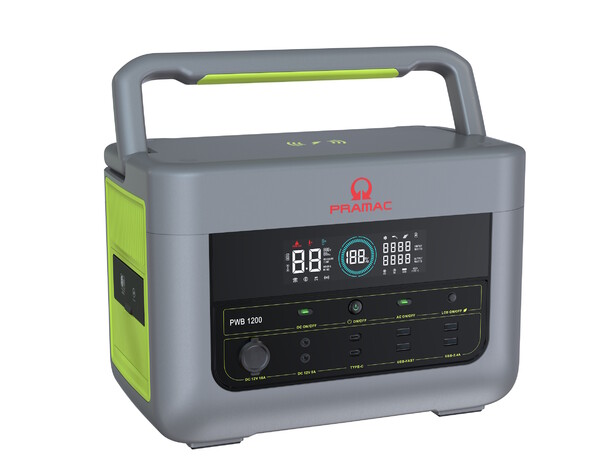 PRAMAC Portable Power Station 1200 W / 2400 W Peak – Li-Ion LFP Battery, Solar & Fast Charging Function