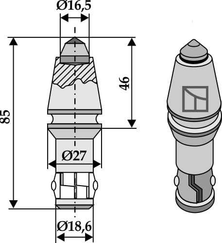 Rundschaftmeißel für Grabenfräse mit Hartmetalleinsatz
