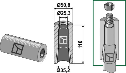Douille à souder 110 mm - pour dents avec dispositif anti-rotation