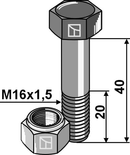 Sechskantschraube M16x1,5x40 mit Sicherungsmutter