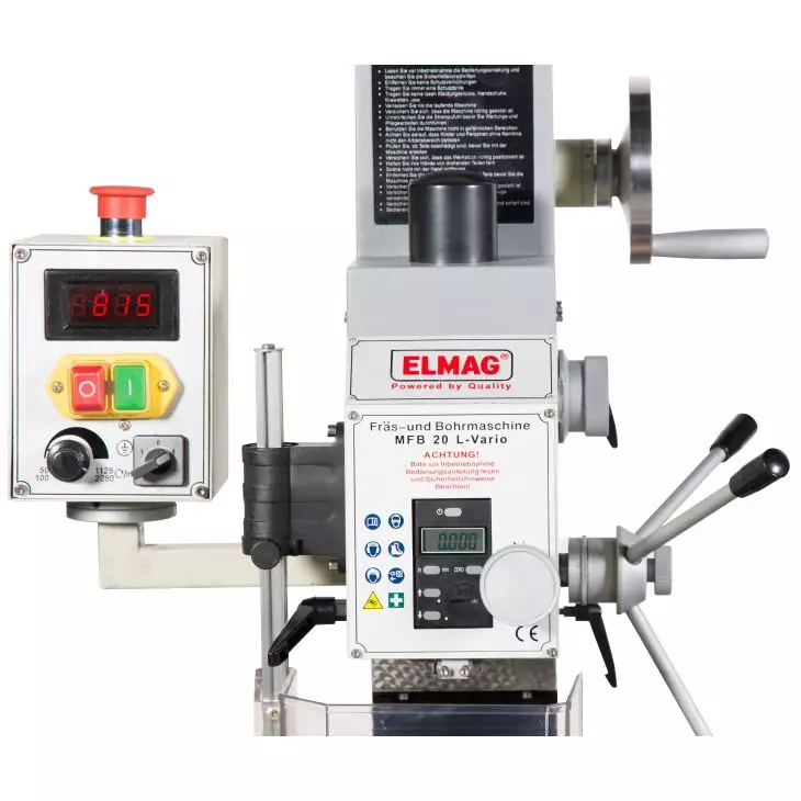 ELMAG milling and drilling machine with 30 mm drilling capacity in steel, 80 mm face milling capacity, digital speed display, infinitely variable speed control