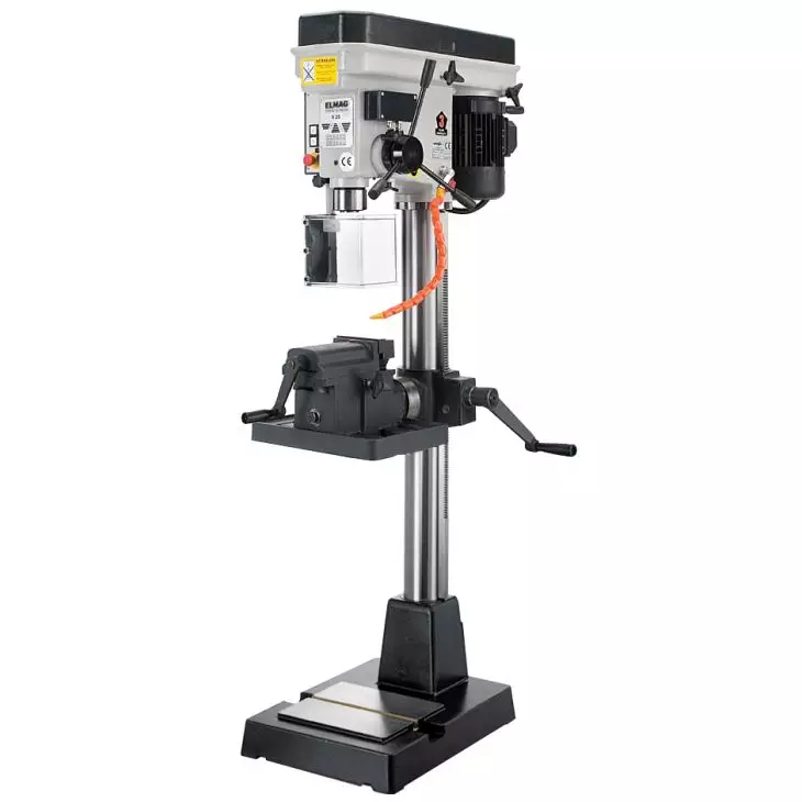 Elmag Highspeed Pillar Drill 25 mm – Electronic speed control, variable drive, vise table