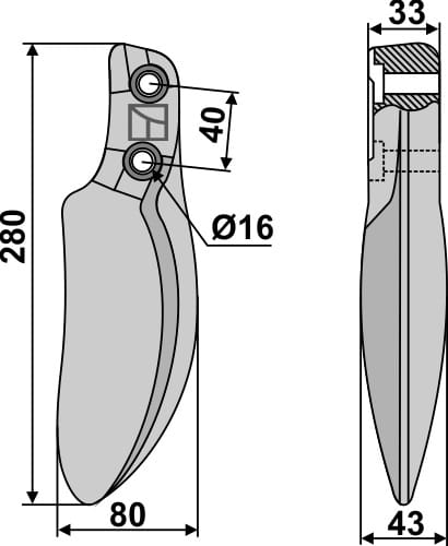 Mulch- und Rotorzinken 280mm - passend zu Dutzi