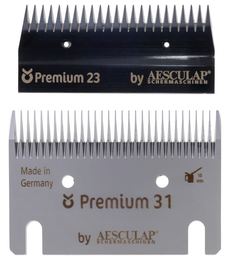 Aesculap Schermesser-Set Premium Feinschur, Euterschur - Zähne Obermesser 23, Untermesser 31 / Schurhöhe 2-4mm