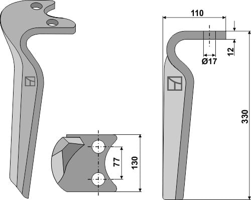 Kreiseleggenzinken 330mm, rechts - passend zu Amazone KE, KG, VG