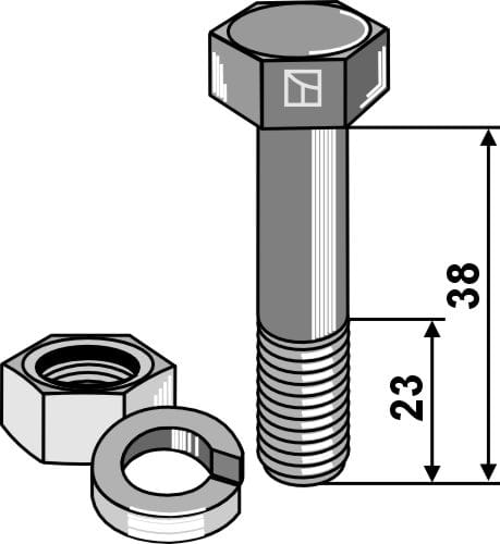 Schraube mit Mutter und Federring - 1/2''UNF x38
