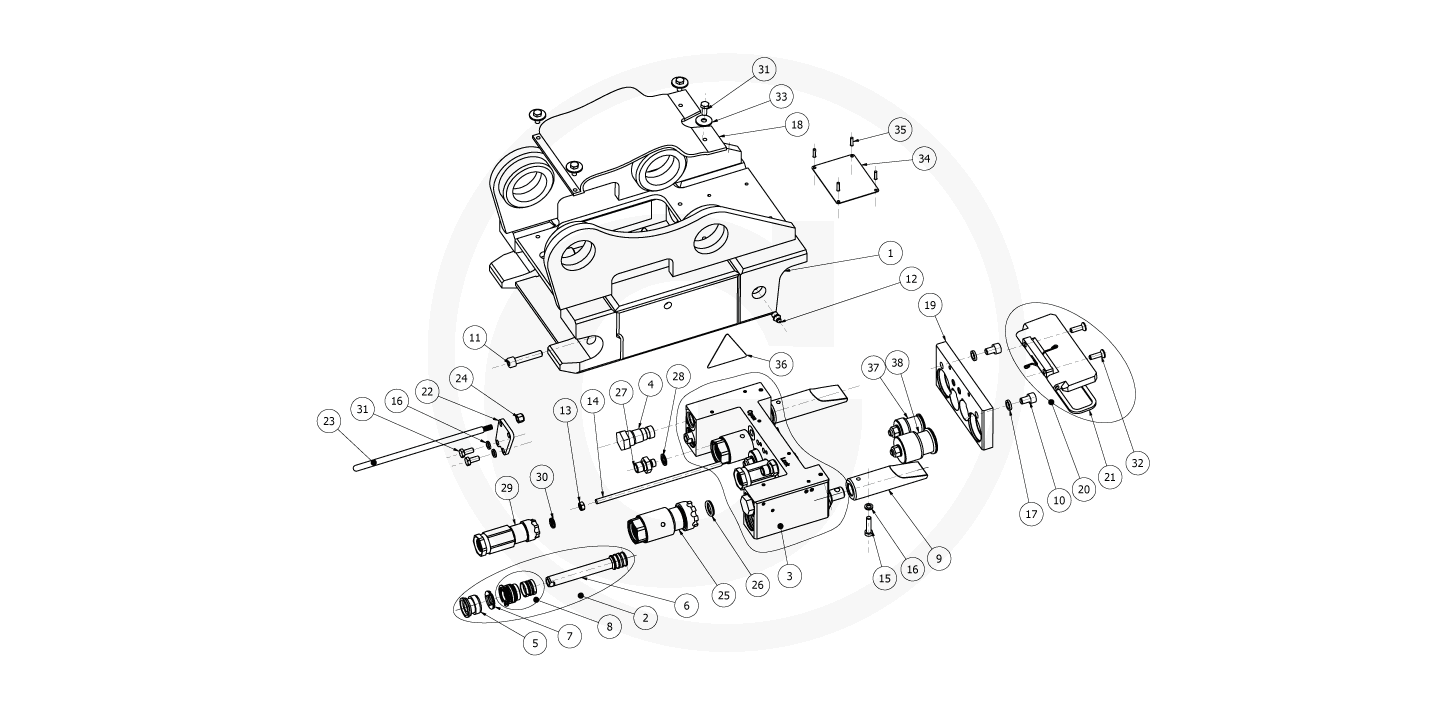 Spare parts OQ 40/24E - Quick coupler with nose nut secured quick couplings (1/2”+3/8”)