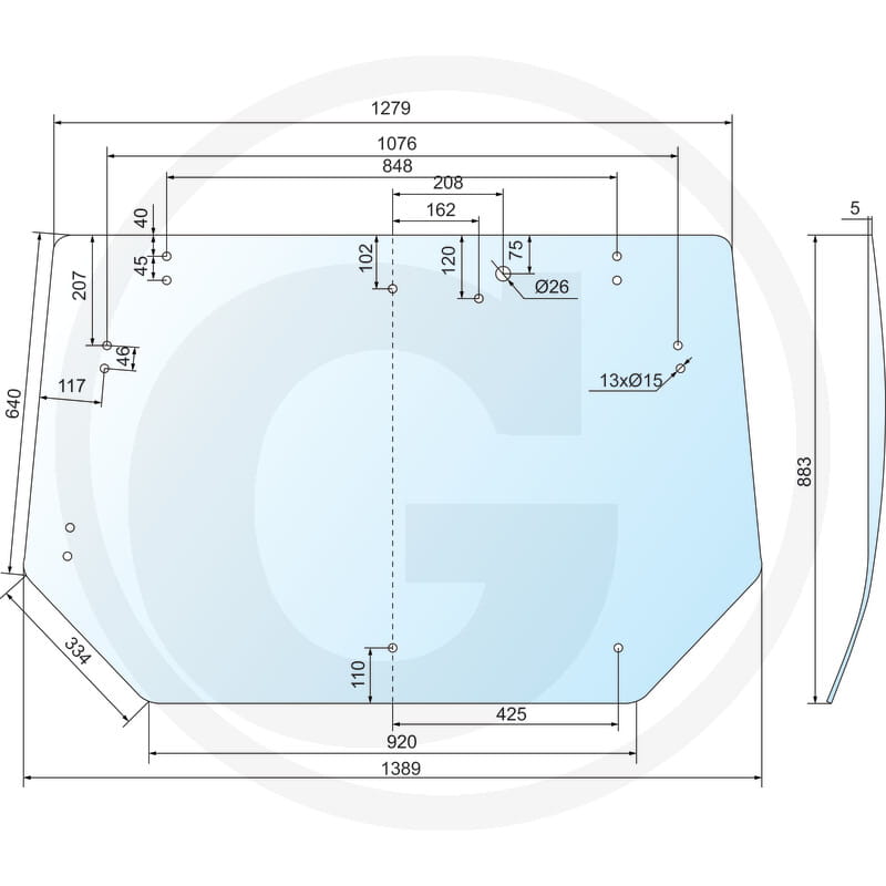 Lunette arrière - compatible avec les modèles Valtra séries 6000, HItech, M, Mega, Mezzo, T, X et XM
