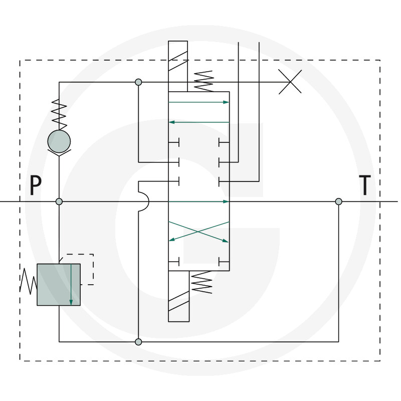 Hydraulikschaltplan, 4/3-Wegeventil, Federzentriert, Druckleitung, Tankleitung