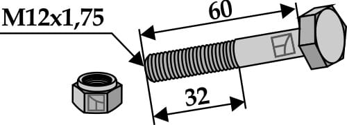 Hex bolt M12x1.75x60 with lock nut