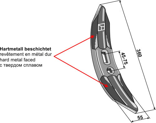Grubberschar 360mm Hartmetallbeschichtet - passend zu Amazone Cenius, Centaur / Einböck