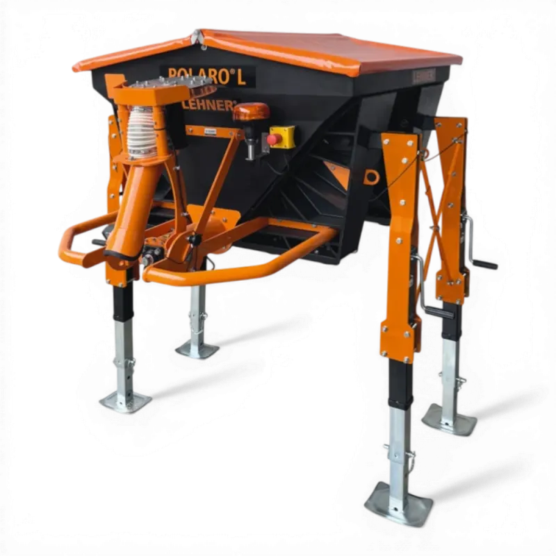 Düngerstreuer, Traktor-Anbaugerät, orange-schwarz, Streuervorratsbehälter, Stützfüße