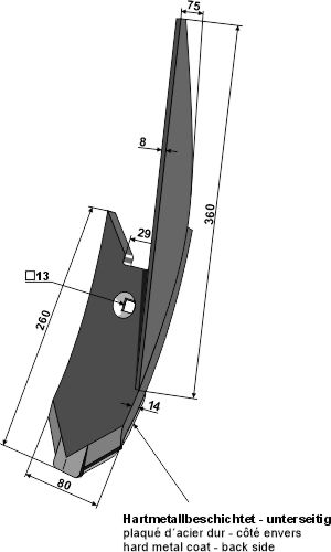 Randscharspitze 260x80mm links, Hartmetallbeschichtet - passend zu Lemken Karat, Kristall