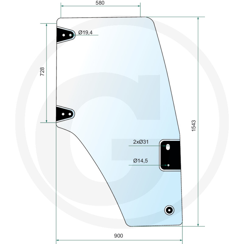 Left door glass, without frame