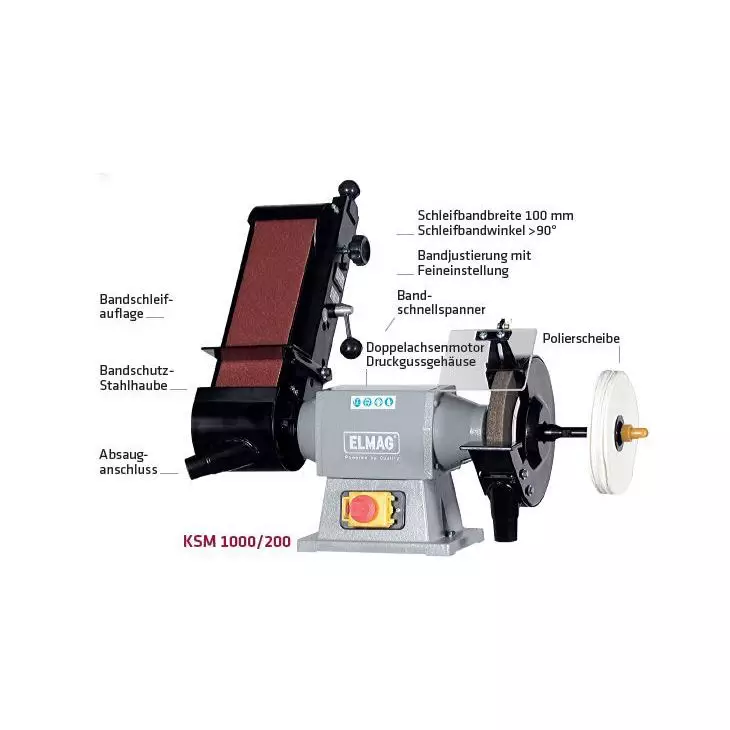 ELMAG combination grinding machine – 400 V with grinding belt & grinding wheel Ø 200 mm.