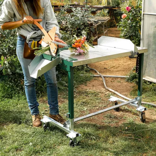 Flortill table for flower stem cutters – stainless steel table for floristry & ornamental plant cultivation