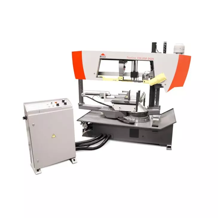 BOMAR Topline 510.350 DGH – halbautomatische Doppel-Gehrungsbandsäge mit Servo-Vorschub, Direktantrieb und zweisäulengeführtem Sägerahmen
