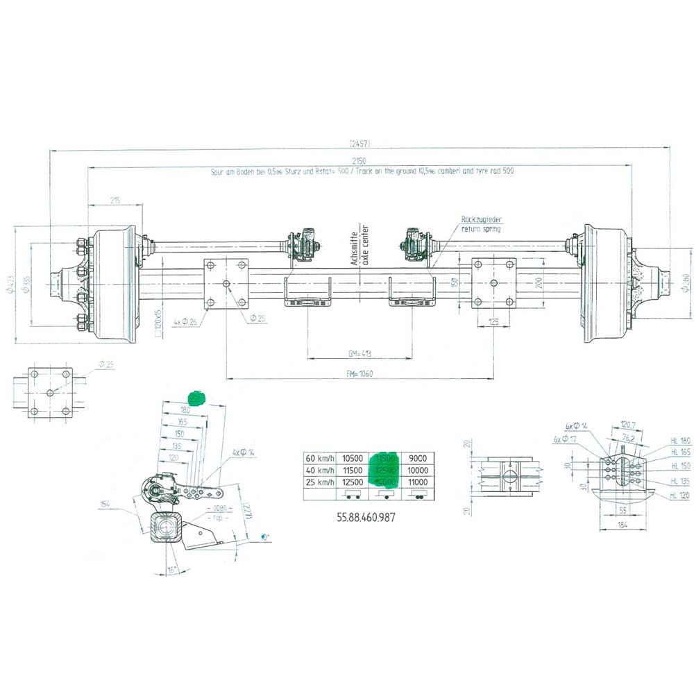 BPW Bremsachse 410x120  - 10-Loch / 1060mm / 11.000kg