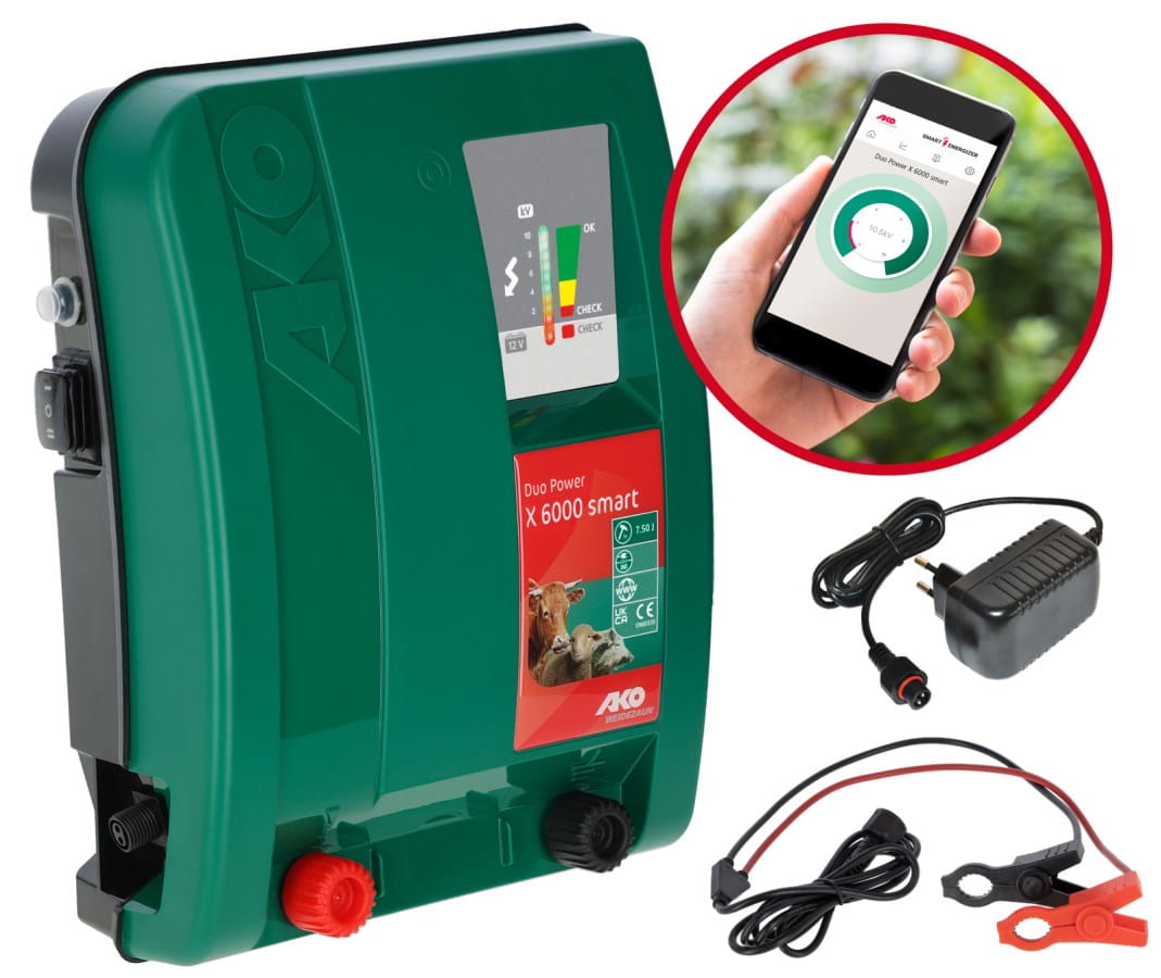 AKO Duo Power X 6000 smart Weidezaungerät | 7,5 Joule | Smart App Steuerung | 12/230V DUO Gerät | Wolfsabwehr