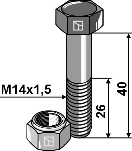 Hex bolt M14x1.5x40 with lock nut