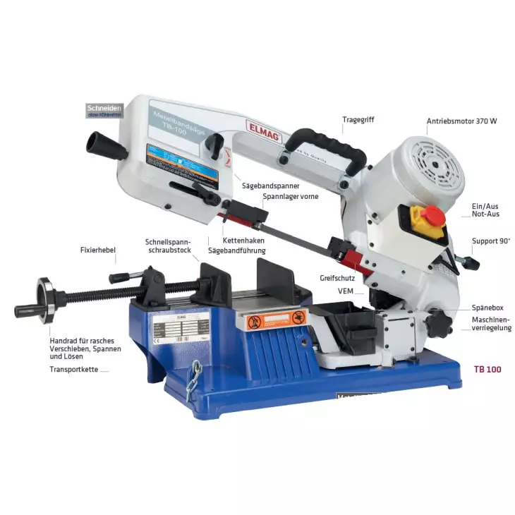 Elmag Metall Bandsägemaschine TB 100 – 370 W Leistung, Schnittbereich bis 150x100